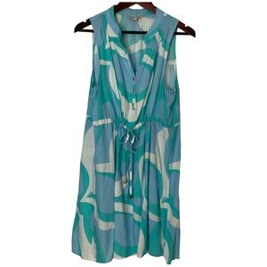 La Mer Luxe Turquoise and White Dress or Swim Cover-Up; Waist Tie Sleeveless; LG